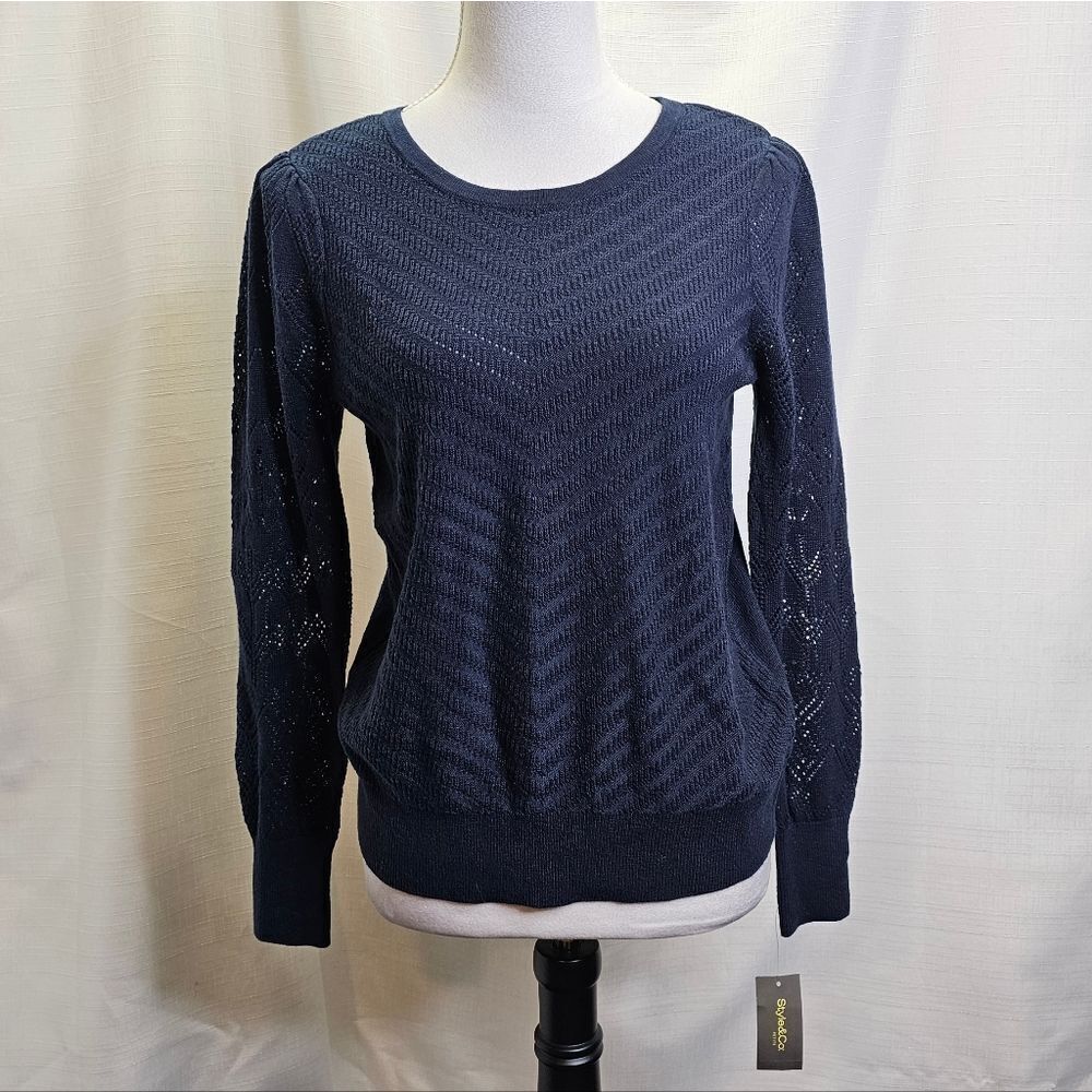 Style & Co Navy Blue Knit Sweater Size Small Petite
